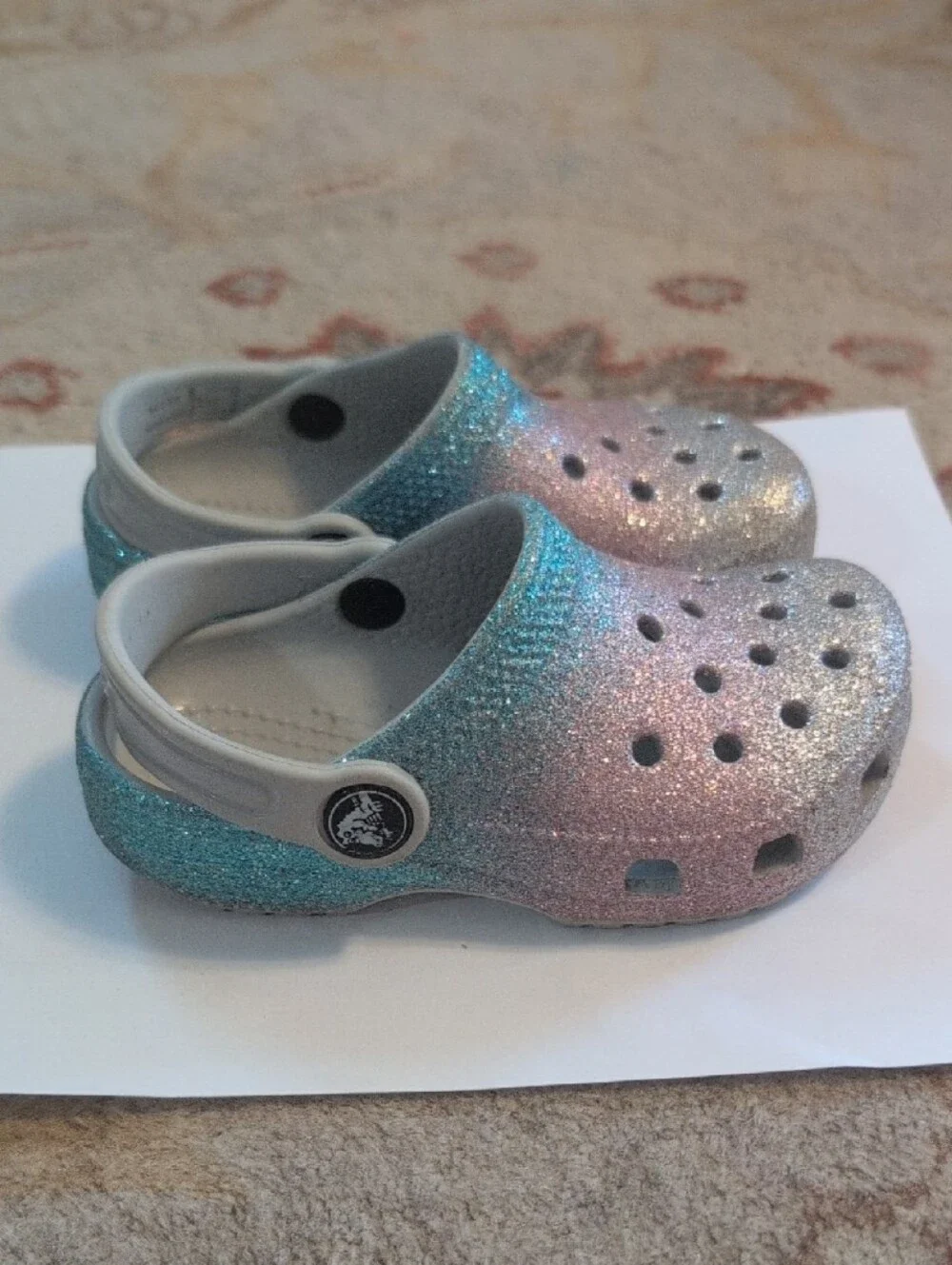 CROCS Kids Glitter Ombre Clogs in Pink and Blue